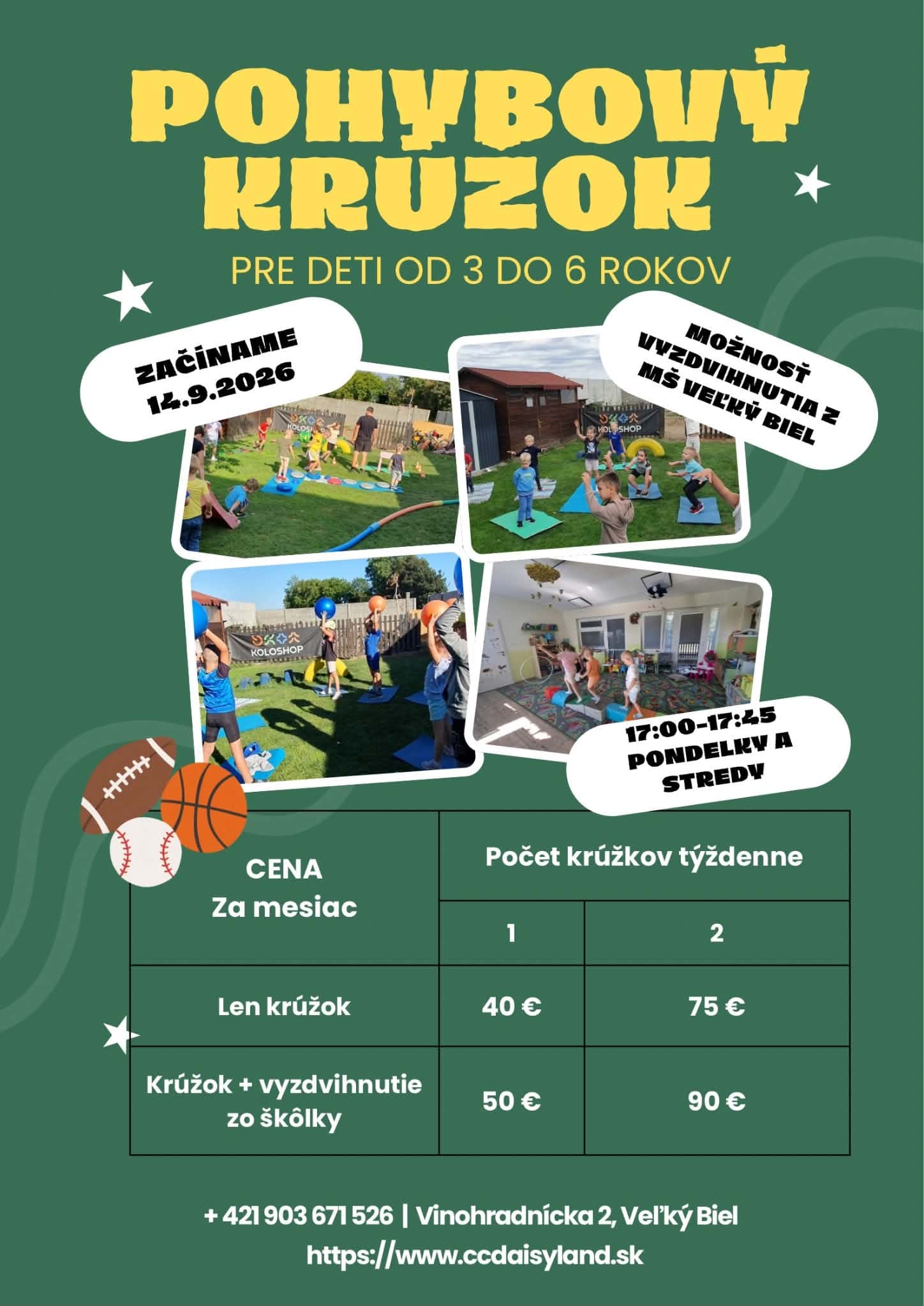 Plagát s informáciami o pohybovom krúžku Daisyland